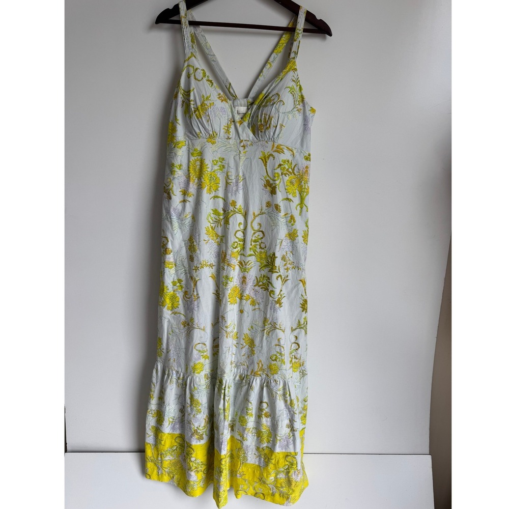 Anthropologie Solenne flounced maxi dress light blue yellow floral tiered 8 P - Picture 2 of 15